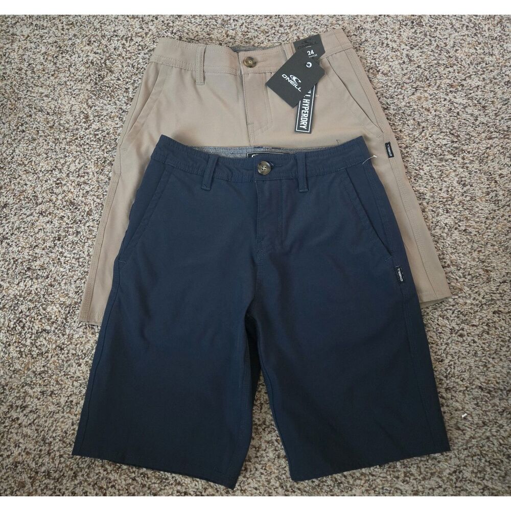 Lot of 2 O'Neill Hyperdry Boys Casual Chino Shorts Tan/Dark Blue Size 24